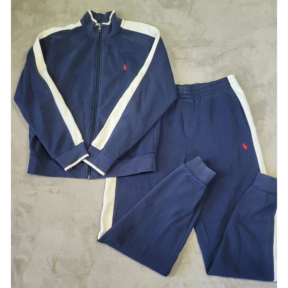 Polo Ralph Lauren Track Suit Set Boys Youth Blue White Size Large 14-16 Full Zip